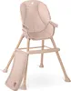 A beige and pink high chair with a tray attached to the side, shown against a white background. Voir les images du produit