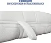 Close-up of a mattress with a handle, showing a zipper and quilted fabric. Text overlays describe product features. Produktbild-Vorschau