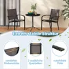 A set of outdoor chairs and a table on a patio, with close-up feature callouts below. Produktbild-Vorschau