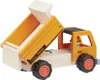A wooden toy dump truck with its bed raised. Produktbild-Vorschau