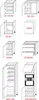 A collage of different kitchen cabinet modules with labels. Produktbild-Vorschau