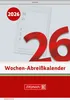 A calendar page with the year 2026 and large numbers '26' are prominently displayed. The text 'Wochen-Abreißkalender' is visible below. Produktbild-Vorschau