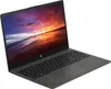 A dark gray HP laptop is shown from a diagonal angle, with its screen displaying a colorful sunset over a beach. Produktbild-Vorschau