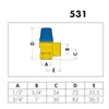 A diagram showing dimensions and a table of specifications for a valve. Anteprima dell’immagine prodotto
