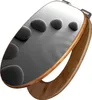 A toilet seat with a bamboo frame and a lid decorated with black, pebble-like shapes. Podgląd zdjęcia produktu