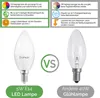 Comparison of an LED lamp and an incandescent bulb with feature highlights. Produktbild-Vorschau
