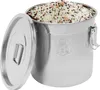 A stainless steel canister filled with grains, with its lid open. Náhled obrázku produktu