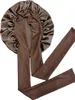 A brown satin bonnet with long ties, laid flat against a white background. Podgląd zdjęcia produktu