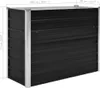 A black raised garden bed with silver metal corner supports, shown from a slightly elevated front-side angle. Produktbild-Vorschau