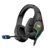 A black gaming headset with RGB lighting is shown against a white background. Produktbild-Vorschau