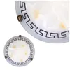 A close-up and a full view of a round ceiling light with a decorative border. Produktbild-Vorschau