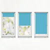Three windows with roller blinds showing different levels of coverage. Produktbild-Vorschau