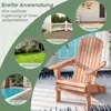 A collage showcasing various outdoor settings where a wooden Adirondack chair can be used, including a patio, backyard, and poolside. The main part of the image features the chair itself. Produktbild-Vorschau