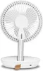 A white desktop fan viewed from the back. Produktbild-Vorschau