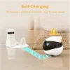 A robotic vacuum cleaner and its charging dock are shown on a wooden floor with a rug. Text overlays describe features. Anteprima dell’immagine prodotto