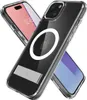 Two iPhone cases are shown diagonally, with one partially obscuring the other. The front case is clear and shows a magnetic ring and a kickstand. The back case is also clear and shows a phone screen with the time displayed. Anteprima dell’immagine prodotto
