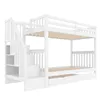 A white bunk bed with stairs and storage. Voir les images du produit