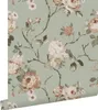 A roll of floral wallpaper with a mint green background and pink and white roses. Produktbild-Vorschau