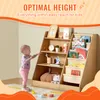 A baby is reaching for a wooden bookshelf filled with books and toys, with text overlay indicating 'Optimal Height'. Anteprima dell’immagine prodotto