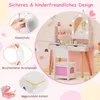 A collage of images showcasing a children's vanity set with various safety features and accessories. Produktbild-Vorschau