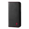A black leather phone case with red stitching and a red bull logo. Produktbild-Vorschau