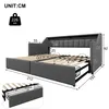 A diagram of a grey upholstered bed frame with dimensions indicated. Náhled obrázku produktu