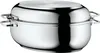 A shiny, silver, oval-shaped pot with two handles on each side and a lid. Podgląd zdjęcia produktu