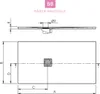 A technical drawing of a rectangular shower tray with dimensions and branding. Produktbild-Vorschau