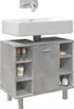 A bathroom vanity cabinet with a sink and faucet. Produktbild-Vorschau