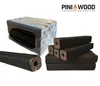 Several hardwood briquettes are displayed on a white background, with a package of briquettes in the background and a single briquette in the foreground. Produktbild-Vorschau