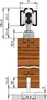 A technical drawing with dimensions showing a sliding door roller mechanism attached to a wooden profile. Produktbild-Vorschau