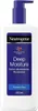 A white bottle of Neutrogena Deep Moisture Body Lotion with a blue pump dispenser. Voir les images du produit