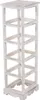 A white, distressed wooden shelf unit with multiple open compartments. Podgląd zdjęcia produktu