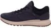 A side view of a dark blue athletic shoe with a beige sole. Produktbild-Vorschau
