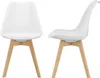 Two white chairs with wooden legs are shown from different angles against a white background. Podgląd zdjęcia produktu
