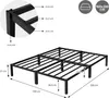 A diagram showing the dimensions and construction details of a black metal bed frame. Podgląd zdjęcia produktu