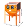 An orange sandblasting cabinet with a stand, showing dimensions. Produktbild-Vorschau