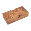 A wooden puzzle box with triangular pieces inside, some of which are numbered. Podgląd zdjęcia produktu