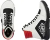 A pair of white, black, and red athletic boots with an animal print accent. Náhled obrázku produktu