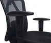 A close-up view of the armrests and mesh back of a black office chair. Voir les images du produit