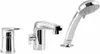 A three-piece chrome faucet set for a bathtub, including a faucet, a control knob, and a handheld showerhead, displayed against a white background. Podgląd zdjęcia produktu