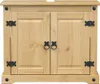 A front view of a wooden cabinet with two doors and black metal hardware. Náhled obrázku produktu