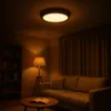 A dimly lit living room with a couch, coffee table, bookshelf, and floor lamp. Náhľad obrázku produktu