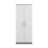 A tall, two-door wardrobe with gray handles and a gray base, set against a white background. Produktbild-Vorschau