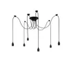 A black spider-like pendant light fixture with multiple cords and sockets, suspended against a white background. Produktbild-Vorschau