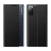 A black flip case for a smartphone is shown from the front and back. Produktbild-Vorschau