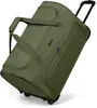 A green duffle bag with wheels and handles, shown at an angle against a white background. Produktbild-Vorschau