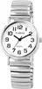 A close-up studio shot of a silver women's watch with a white face and a stretchy band. Produktbild-Vorschau