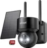 A black solar-powered outdoor security camera with two antennas and a solar panel is shown against a white background. A 32GB SD card is also visible. Náhled obrázku produktu