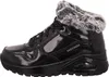 A side view of a black Skechers boot with gray fur trim. Voir les images du produit